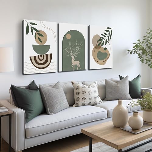 Boho Sun Canvas Wall Art Set of 3, Neutral Abstract Minimalismt Bohemian Geometric & Botanical Plants Pictures Prints Artwork Paintings Wall Decor for Bedroom Living Room Home Decoration 16×24 inches