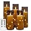 Flameless LED Candles with Timer 5 Pc Flickering Flameless Candles for Romantic Ambiance and Home Decoration Stable Acrylic Shell,with Embedded Star String，Battery Operated Candles（Ivory）