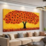 TAIJXAGSG Canvas Art Wall Decor Print Paintings Orange Tree Of Life Wall Art Prints Ready To Hang Picture For Bedroom Bathroom Office Kitchen Home Aesthetic Wall Decor Artwork 20″ × 40″