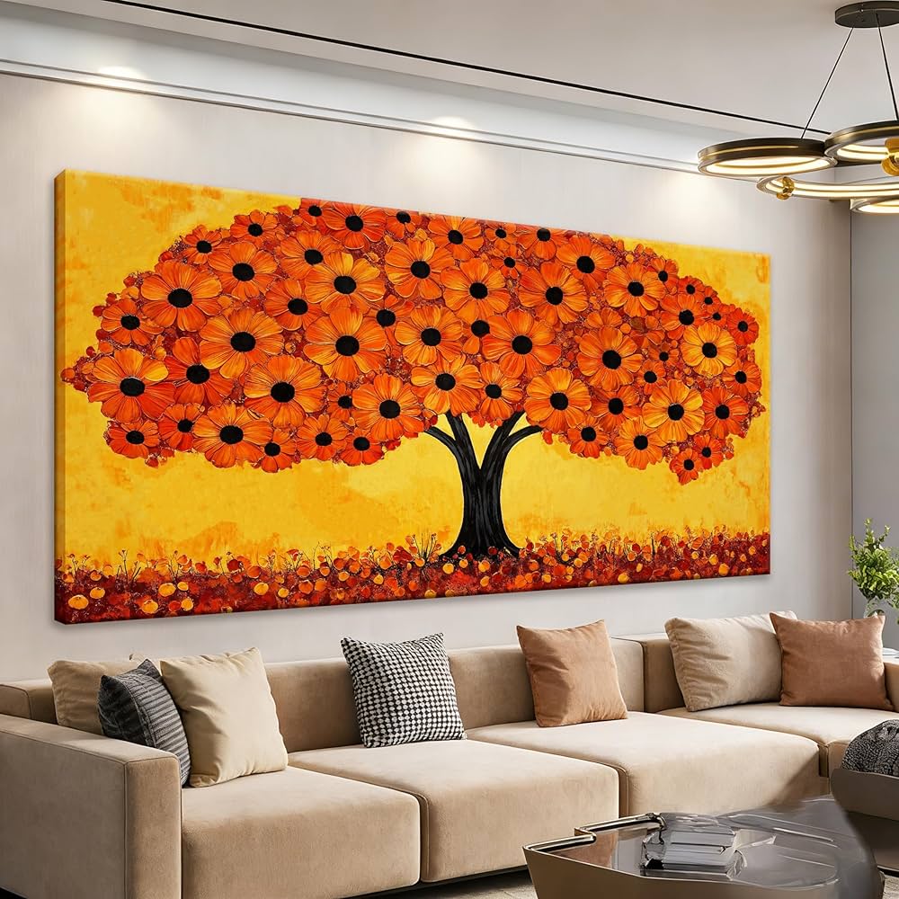 TAIJXAGSG Canvas Art Wall Decor Print Paintings Orange Tree Of Life Wall Art Prints Ready To Hang Picture For Bedroom Bathroom Office Kitchen Home Aesthetic Wall Decor Artwork 20″ × 40″