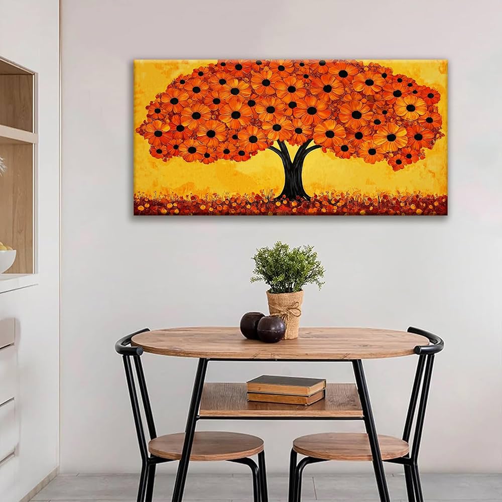 TAIJXAGSG Canvas Art Wall Decor Print Paintings Orange Tree Of Life Wall Art Prints Ready To Hang Picture For Bedroom Bathroom Office Kitchen Home Aesthetic Wall Decor Artwork 20″ × 40″