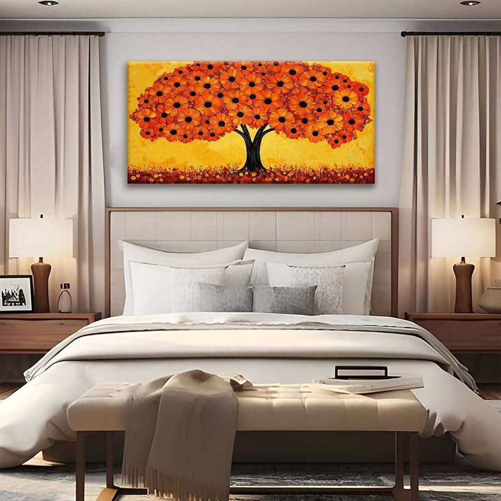 TAIJXAGSG Canvas Art Wall Decor Print Paintings Orange Tree Of Life Wall Art Prints Ready To Hang Picture For Bedroom Bathroom Office Kitchen Home Aesthetic Wall Decor Artwork 20″ × 40″