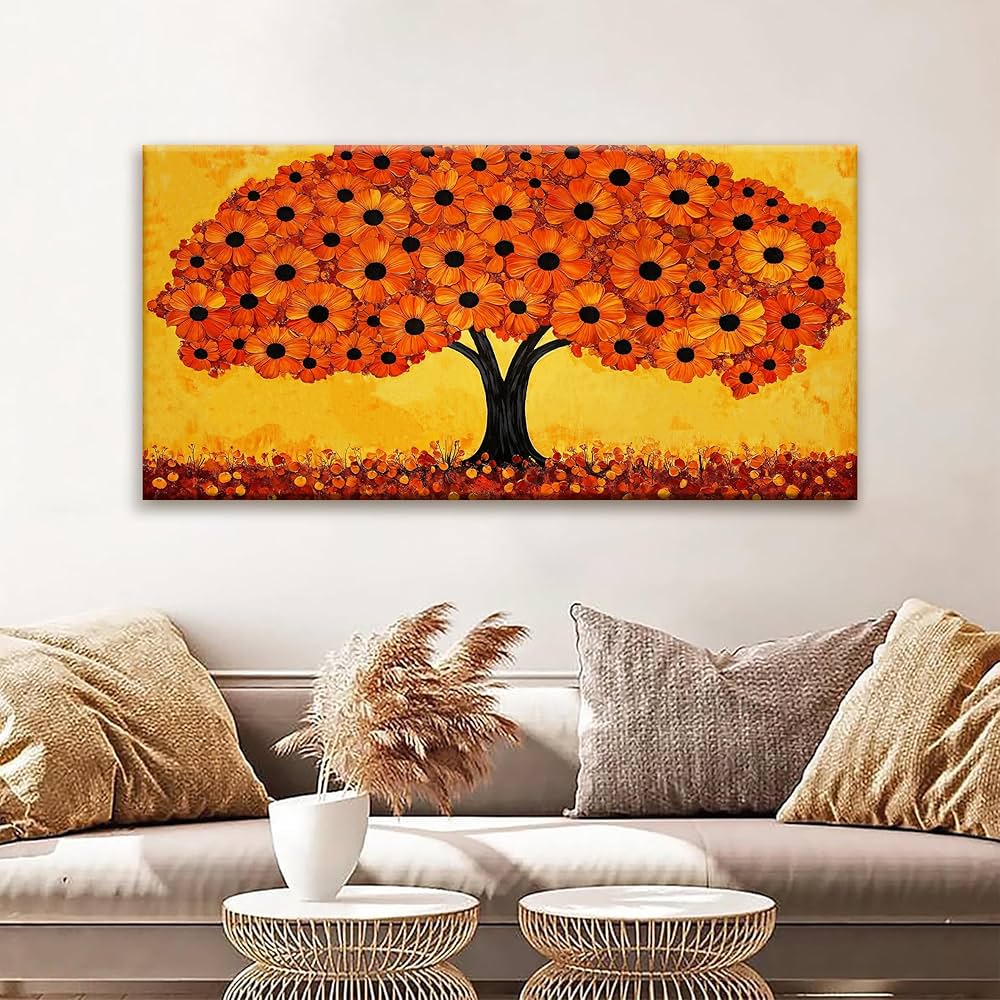 TAIJXAGSG Canvas Art Wall Decor Print Paintings Orange Tree Of Life Wall Art Prints Ready To Hang Picture For Bedroom Bathroom Office Kitchen Home Aesthetic Wall Decor Artwork 20″ × 40″
