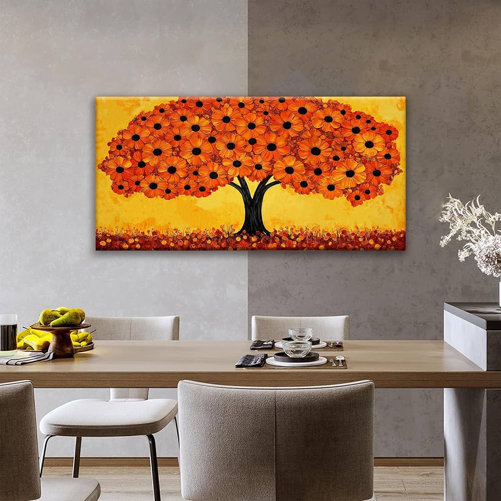 TAIJXAGSG Canvas Art Wall Decor Print Paintings Orange Tree Of Life Wall Art Prints Ready To Hang Picture For Bedroom Bathroom Office Kitchen Home Aesthetic Wall Decor Artwork 20″ × 40″