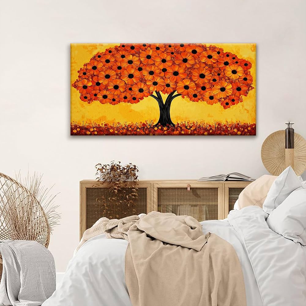 TAIJXAGSG Canvas Art Wall Decor Print Paintings Orange Tree Of Life Wall Art Prints Ready To Hang Picture For Bedroom Bathroom Office Kitchen Home Aesthetic Wall Decor Artwork 20″ × 40″