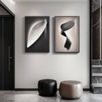 Large Framed Modern Wall Art 3 Piece Set, Black and White Abstract Paintings Artwork Decor, Contemporary Geometric Luxury Bright Style Pictures Prints for Living Room Hallway and Office 24×36 Inch