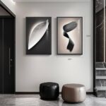 Large Framed Modern Wall Art 3 Piece Set, Black and White Abstract Paintings Artwork Decor, Contemporary Geometric Luxury Bright Style Pictures Prints for Living Room Hallway and Office 24×36 Inch