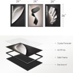 Large Framed Modern Wall Art 3 Piece Set, Black and White Abstract Paintings Artwork Decor, Contemporary Geometric Luxury Bright Style Pictures Prints for Living Room Hallway and Office 24×36 Inch