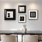 4 Piece Framed Modern Black and White Wall Art Set, Large Minimalist Abstract Prints Painting, Bright Style Geometric Picture Artworks Decor for Living Room Dining Room Hallway Bedroom Home Office