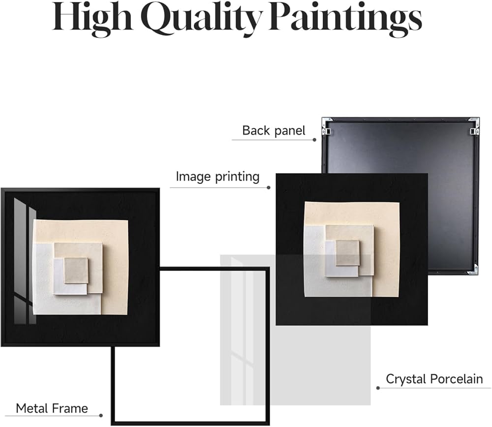 4 Piece Framed Modern Black and White Wall Art Set, Large Minimalist Abstract Prints Painting, Bright Style Geometric Picture Artworks Decor for Living Room Dining Room Hallway Bedroom Home Office