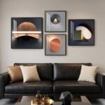Large Framed Modern Wall Art for Bedroom, 4 Piece Luxury Bright Style Picture Artworks Decor, Minimalist Geometric Painting Prints for Living Room Dining Room Hallway