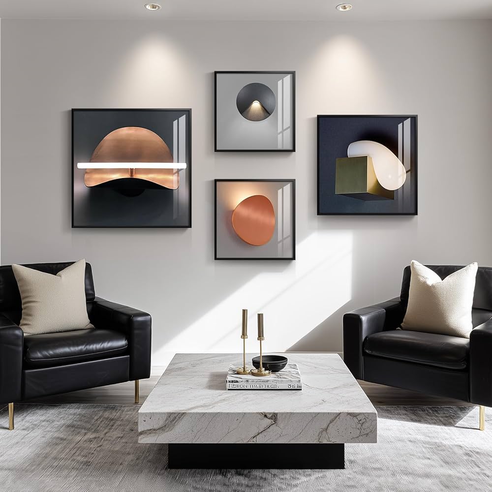 Large Framed Modern Wall Art for Bedroom, 4 Piece Luxury Bright Style Picture Artworks Decor, Minimalist Geometric Painting Prints for Living Room Dining Room Hallway