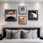 4 Piece Framed Modern Wall Art Set, Abstract Luxury Geometric Prints Artworks, Contemporary Minimalist Orange Gray and Gold Pictures Painting for Living Room, Bedroom, Hallway and Office