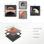 4 Piece Framed Modern Wall Art Set, Abstract Luxury Geometric Prints Artworks, Contemporary Minimalist Orange Gray and Gold Pictures Painting for Living Room, Bedroom, Hallway and Office