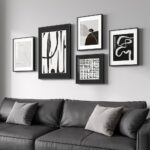 Framed Black and White Abstract Wall Art for Living Room, 5 Piece Modern Prints Paintings Artwork for Walls, Minimalist Black White Pictures for Hallway, Dining Room, Bedroom, Home Office Wall Decor