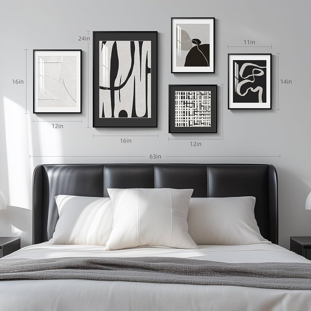 Framed Black and White Abstract Wall Art for Living Room, 5 Piece Modern Prints Paintings Artwork for Walls, Minimalist Black White Pictures for Hallway, Dining Room, Bedroom, Home Office Wall Decor