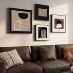 Framed Neutral Abstract Wall Art for Living Room, 4 Piece Modern Black Brown Geometric Canvas Paintings Artwork for Walls-Minimalist Pictures for Hallway Dining Room Bedroom Office Wall Decor