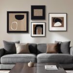 Framed Neutral Abstract Wall Art for Living Room, 4 Piece Modern Black Brown Geometric Canvas Paintings Artwork for Walls-Minimalist Pictures for Hallway Dining Room Bedroom Office Wall Decor