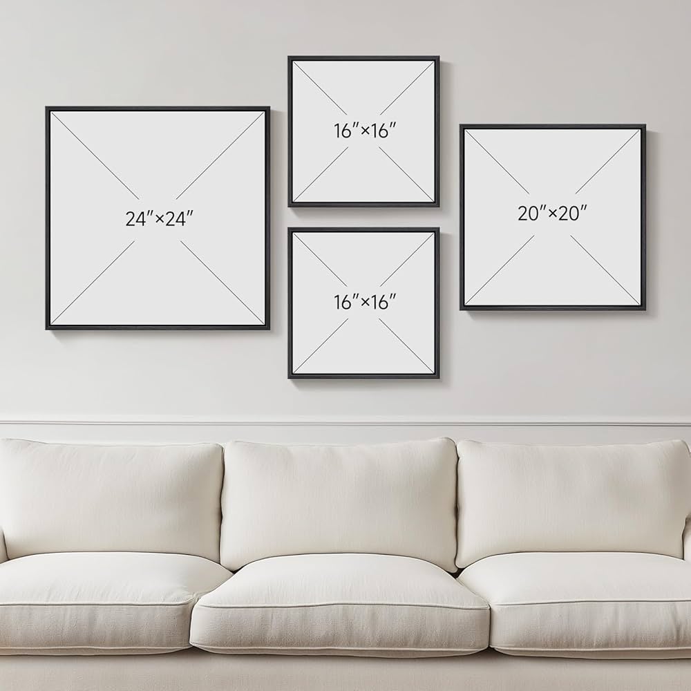 Framed Neutral Abstract Wall Art for Living Room, 4 Piece Modern Black Brown Geometric Canvas Paintings Artwork for Walls-Minimalist Pictures for Hallway Dining Room Bedroom Office Wall Decor