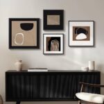Framed Neutral Abstract Wall Art for Living Room, 4 Piece Modern Black Brown Geometric Canvas Paintings Artwork for Walls-Minimalist Pictures for Hallway Dining Room Bedroom Office Wall Decor