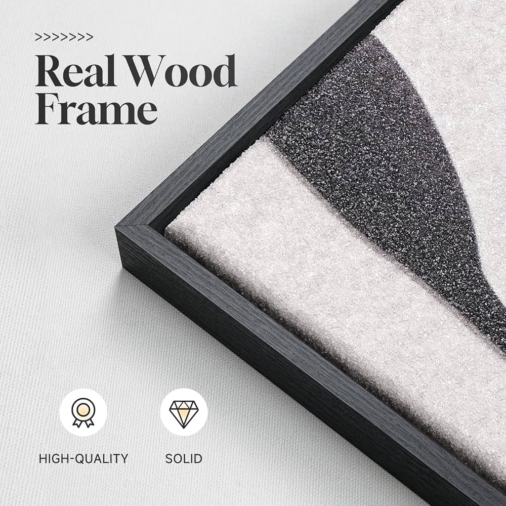 Framed Neutral Abstract Wall Art for Living Room, 4 Piece Modern Black Brown Geometric Canvas Paintings Artwork for Walls-Minimalist Pictures for Hallway Dining Room Bedroom Office Wall Decor