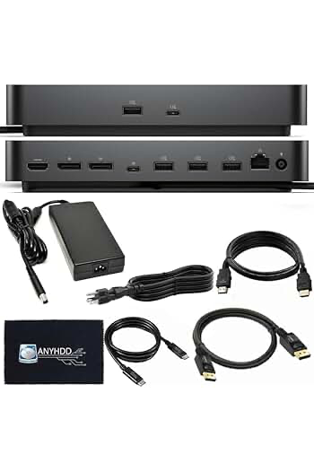 Dell Pro Smart Dock SD25 Bundle – 10Gbps, 3 Year Warranty, Supports Dual/Triple Monitors & 4K Displays with 180W Power Supply, Anyhdd HDMI, DisplayPort, USB C Cable, Cloth – Docking Station