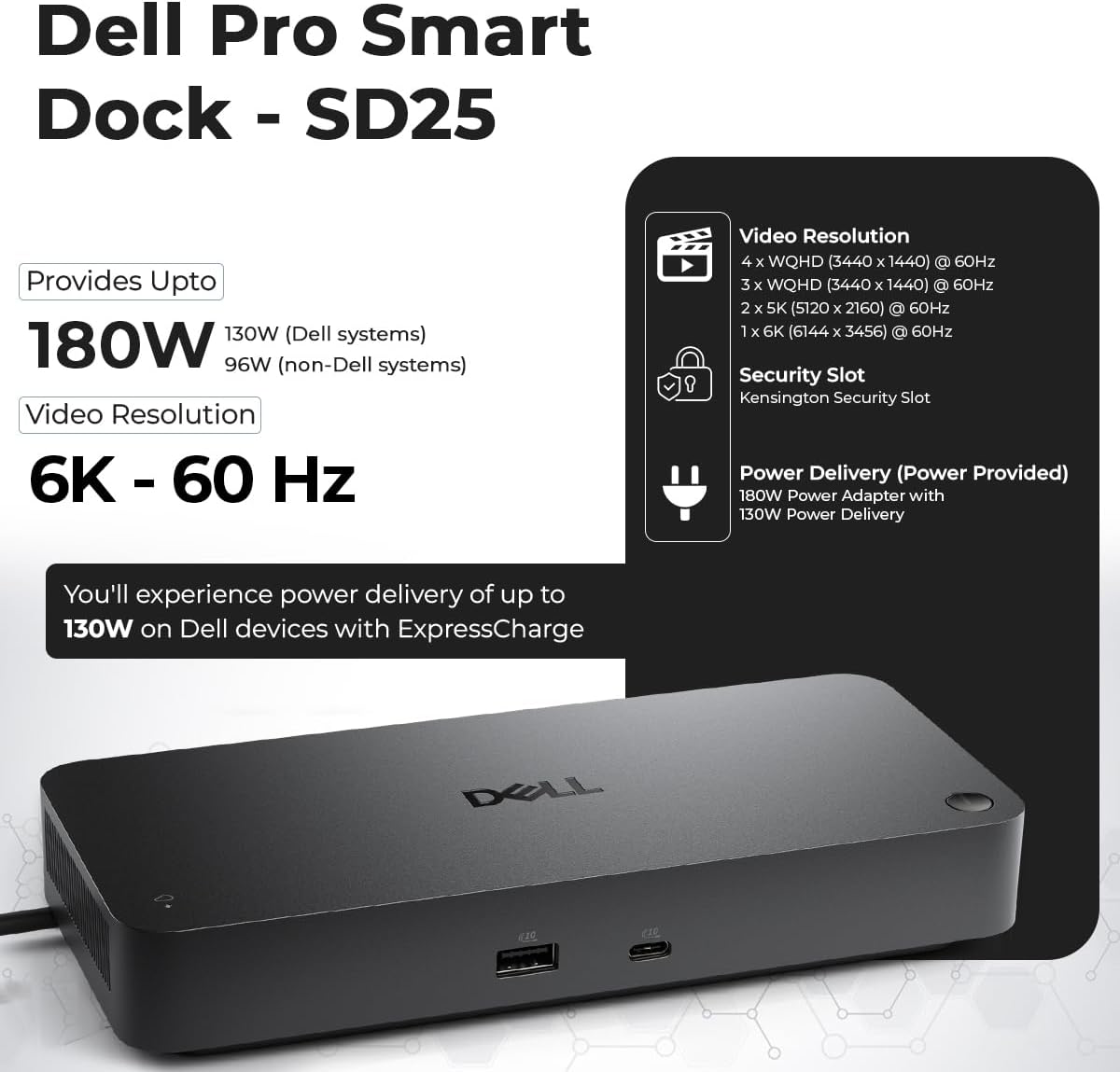 Dell Pro Smart Dock SD25 Bundle – 10Gbps, 3 Year Warranty, Supports Dual/Triple Monitors & 4K Displays with 180W Power Supply, Anyhdd HDMI, DisplayPort, USB C Cable, Cloth – Docking Station