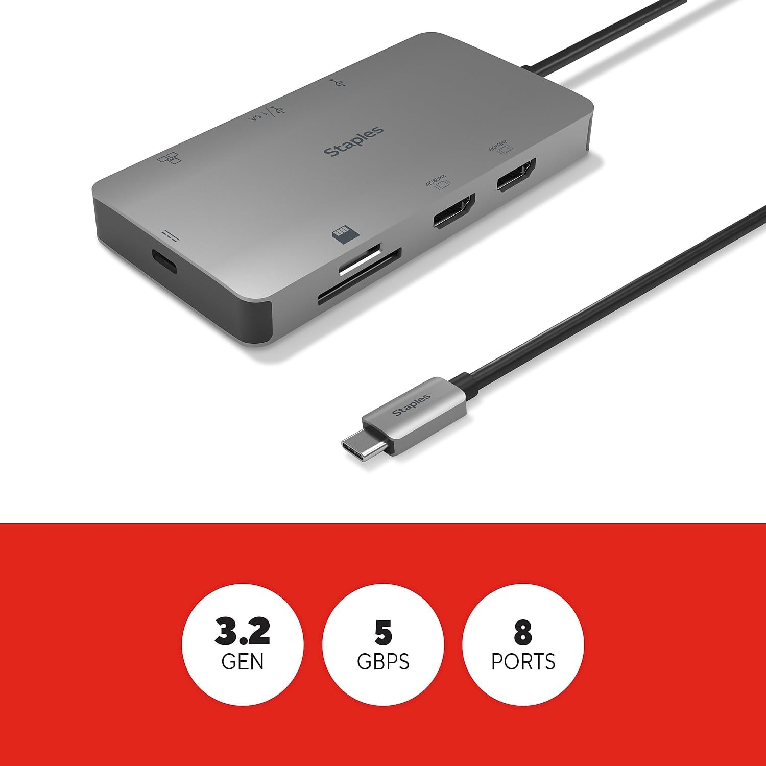 8-Port Hub, Gray (ST62383)