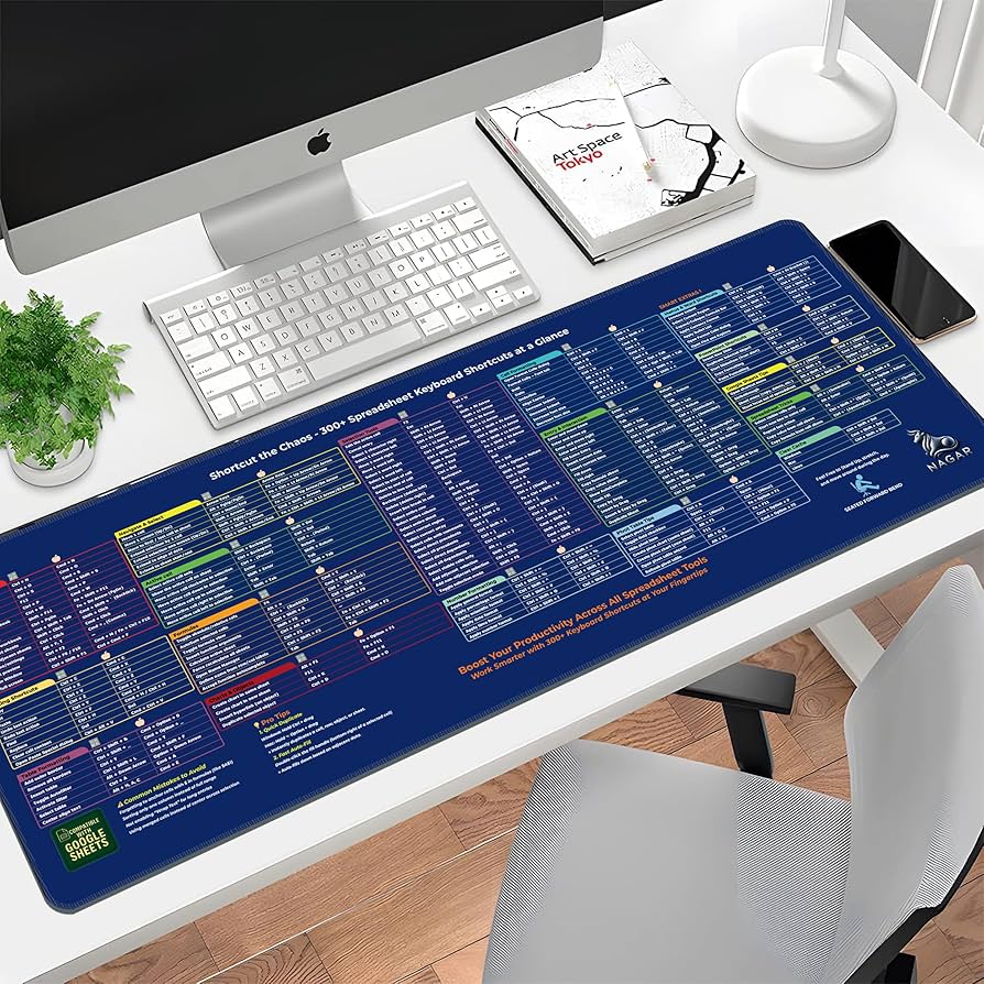 Excel Shortcut Desk Pad 85×32 cm – Large Waterproof Office Desk Mat with 300+ Keyboard Shortcuts for Windows & Mac, Non-Slip Rubber Base, Stitched Edges – NAGAR