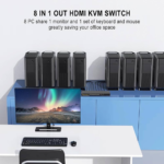 JideTech 8-Port HDMI KVM Switch 4K@60Hz with USB 3.0 Hub, Audio Support, Keyboard & Mouse Hotkey, Remote Control, Rack Mount 1U for Windows/Mac/Linux