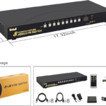 JideTech 8-Port HDMI KVM Switch 4K@60Hz with USB 3.0 Hub, Audio Support, Keyboard & Mouse Hotkey, Remote Control, Rack Mount 1U for Windows/Mac/Linux