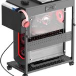 Adjustable Computer Tower Stand with Power Outlets & USB Charging,Heavy-Duty Rolling PC Stand,Under Desk CPU Holder Cart for ATX Case, Gaming PC, E-Sports & Home Office, Black