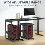 Adjustable Computer Tower Stand with Power Outlets & USB Charging,Heavy-Duty Rolling PC Stand,Under Desk CPU Holder Cart for ATX Case, Gaming PC, E-Sports & Home Office, Black