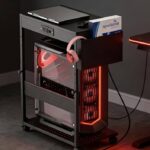 Adjustable Computer Tower Stand with Power Outlets & USB Charging,Heavy-Duty Rolling PC Stand,Under Desk CPU Holder Cart for ATX Case, Gaming PC, E-Sports & Home Office, Black