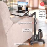 LEVO G2 Deluxe Adjustable Laptop Stand – Rolling Computer Desk & Ergonomic Table for Bed, Sofa, or Office – Portable Mobile Workstation with Tilt – Fits Devices up to 16″ – Charcoal & Black