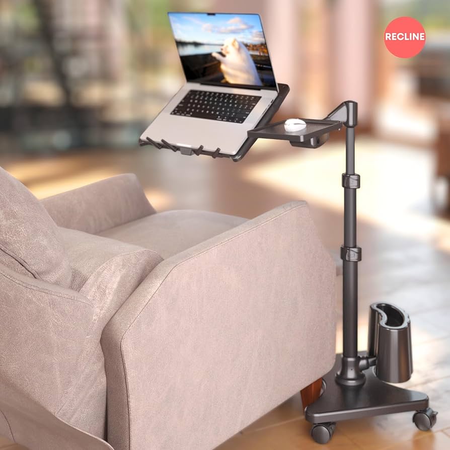 LEVO G2 Deluxe Adjustable Laptop Stand – Rolling Computer Desk & Ergonomic Table for Bed, Sofa, or Office – Portable Mobile Workstation with Tilt – Fits Devices up to 16″ – Charcoal & Black