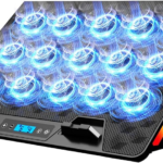 KeiBn Laptop Cooling Pad, Gaming Laptop Fan Cooling Pad with 15 Quiet Fans, RGB Laptop Cooler for 10-17.3 Inch, 4 Height Stands, 2 USB Ports – Blue