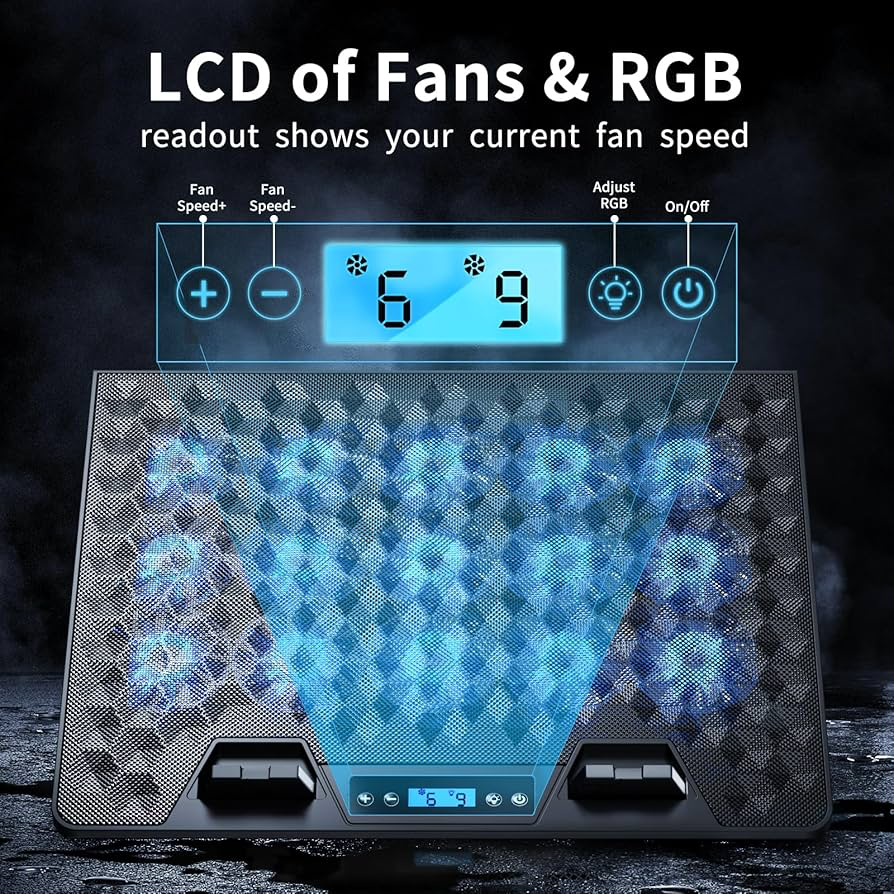 KeiBn Laptop Cooling Pad, Gaming Laptop Fan Cooling Pad with 15 Quiet Fans, RGB Laptop Cooler for 10-17.3 Inch, 4 Height Stands, 2 USB Ports – Blue