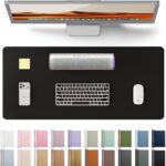 YSAGi Leather Office Desk Pad Protector, Large Mouse Pad, Non-Slip, PU Leather, Laptop Desk Blotter, Waterproof Writing Pad for Office and Home, Black, 23.6″ x 13.8″