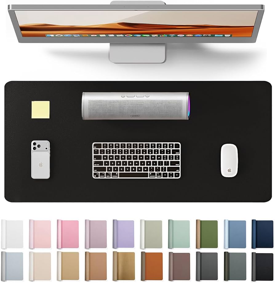 YSAGi Leather Office Desk Pad Protector, Large Mouse Pad, Non-Slip, PU Leather, Laptop Desk Blotter, Waterproof Writing Pad for Office and Home, Black, 23.6″ x 13.8″