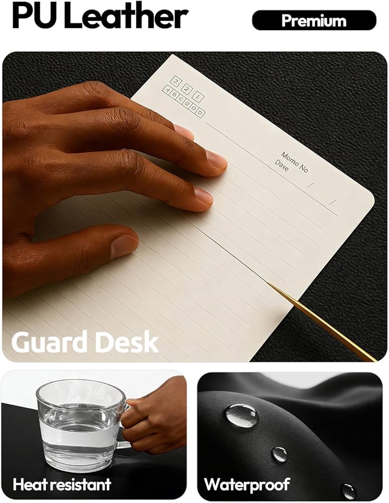 YSAGi Leather Office Desk Pad Protector, Large Mouse Pad, Non-Slip, PU Leather, Laptop Desk Blotter, Waterproof Writing Pad for Office and Home, Black, 23.6″ x 13.8″