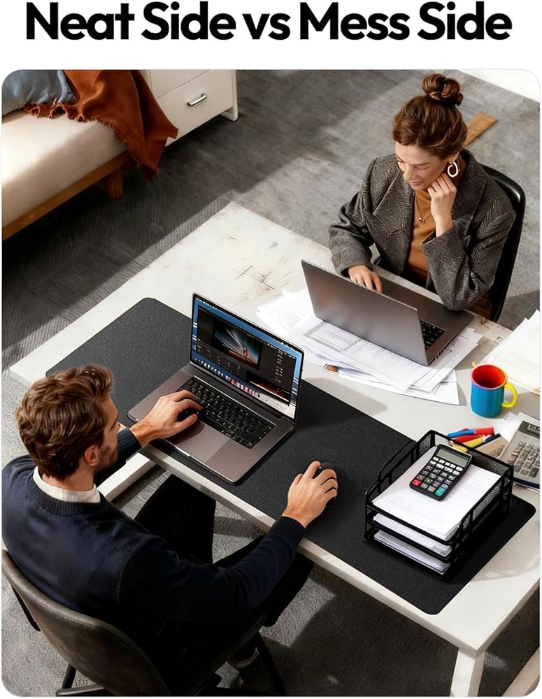 YSAGi Leather Office Desk Pad Protector, Large Mouse Pad, Non-Slip, PU Leather, Laptop Desk Blotter, Waterproof Writing Pad for Office and Home, Black, 23.6″ x 13.8″