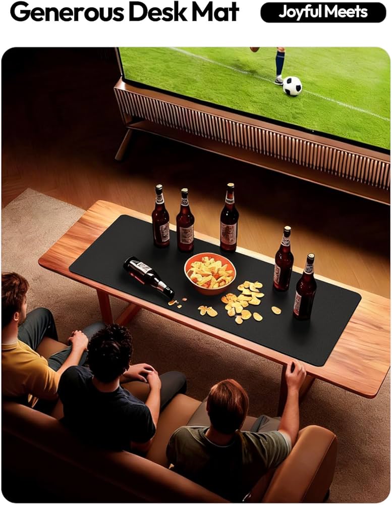 YSAGi Leather Office Desk Pad Protector, Large Mouse Pad, Non-Slip, PU Leather, Laptop Desk Blotter, Waterproof Writing Pad for Office and Home, Black, 23.6″ x 13.8″