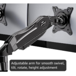 HUANUO Dual Monitor Stand, Fully Adjustable Gaming Monitor Desk Mount for 13–32″ Computer Screens, Full Motion VESA 75×75/100×100 with C-Clamp & Grommet Base, Each Arm Holds 4.4 to 19.8 lbs