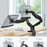 HUANUO Dual Monitor Stand, Fully Adjustable Gaming Monitor Desk Mount for 13–32″ Computer Screens, Full Motion VESA 75×75/100×100 with C-Clamp & Grommet Base, Each Arm Holds 4.4 to 19.8 lbs