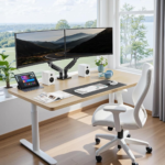 HUANUO Dual Monitor Stand, Fully Adjustable Gaming Monitor Desk Mount for 13–32″ Computer Screens, Full Motion VESA 75×75/100×100 with C-Clamp & Grommet Base, Each Arm Holds 4.4 to 19.8 lbs