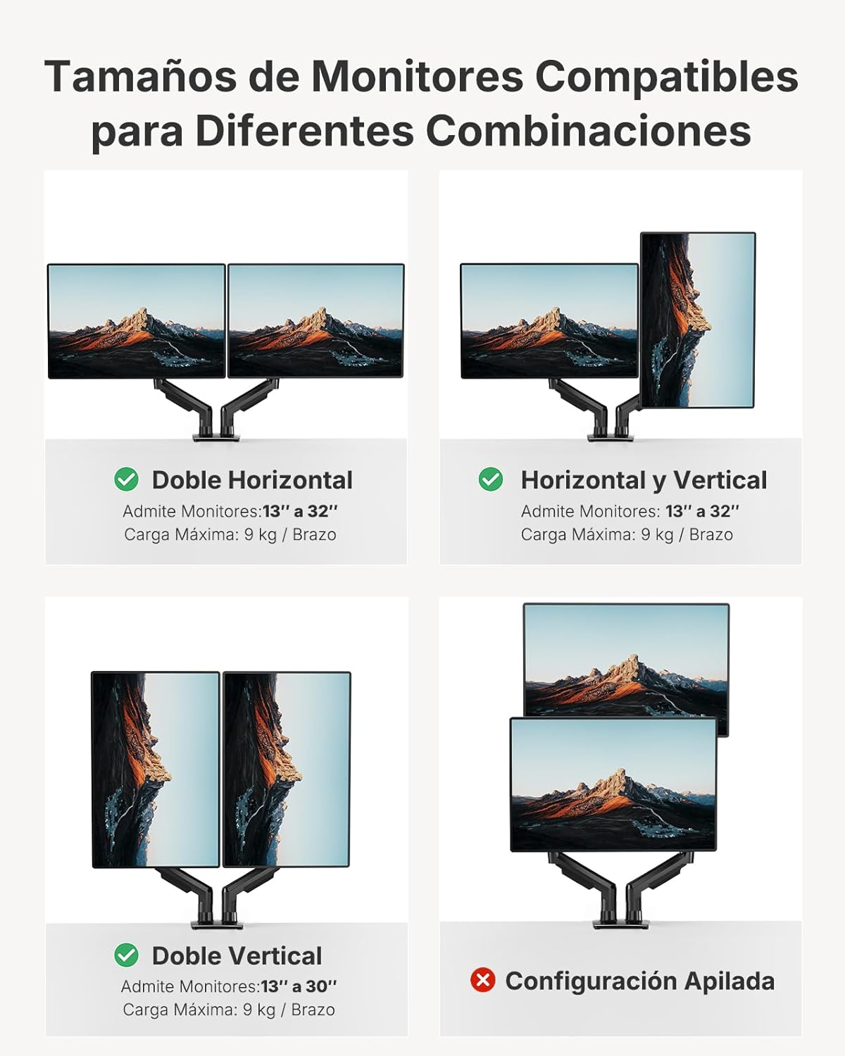 HUANUO Dual Monitor Stand, Fully Adjustable Gaming Monitor Desk Mount for 13–32″ Computer Screens, Full Motion VESA 75×75/100×100 with C-Clamp & Grommet Base, Each Arm Holds 4.4 to 19.8 lbs