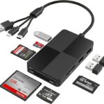 8-in-1 Memory Card Reader with 3 USB Ports, Lightning/USB-C/USB-A Adapter for iPhone/Android/PC/Mac, Supports SD/TF/MS/CF/XD Card & OTG for Photo/Video Transfer