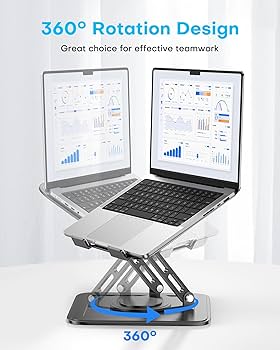 Adjustable Laptop Stand, Computer Stand with 360 Rotating Base, Ergonomic Laptop Riser Mount for Desk Foldable Protable Computer Desk Fits with MacBook Pro Air (10-16″) – Black