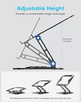 Adjustable Laptop Stand, Computer Stand with 360 Rotating Base, Ergonomic Laptop Riser Mount for Desk Foldable Protable Computer Desk Fits with MacBook Pro Air (10-16″) – Black